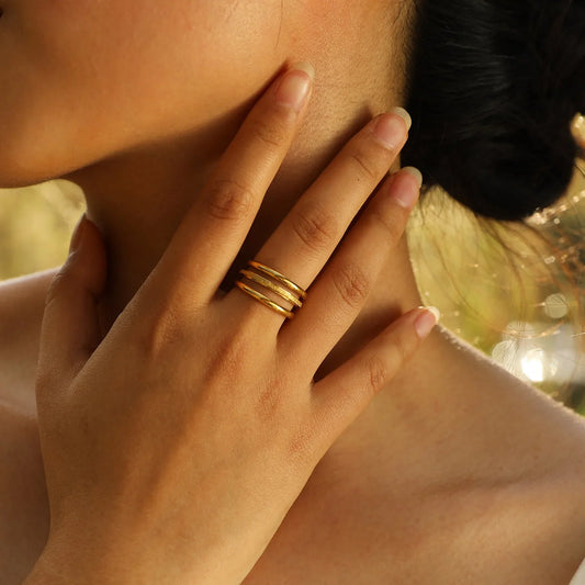 3-Piece Stainless Steel Ring Set – Sleek Minimalist Design with Gold Plating