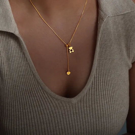 Gold-Plated Teddy Bear Pendant Necklace