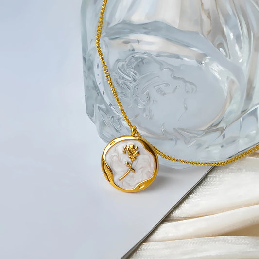 Beauty and the Beast Rose Necklace – Stainless Steel Elegant Pendant